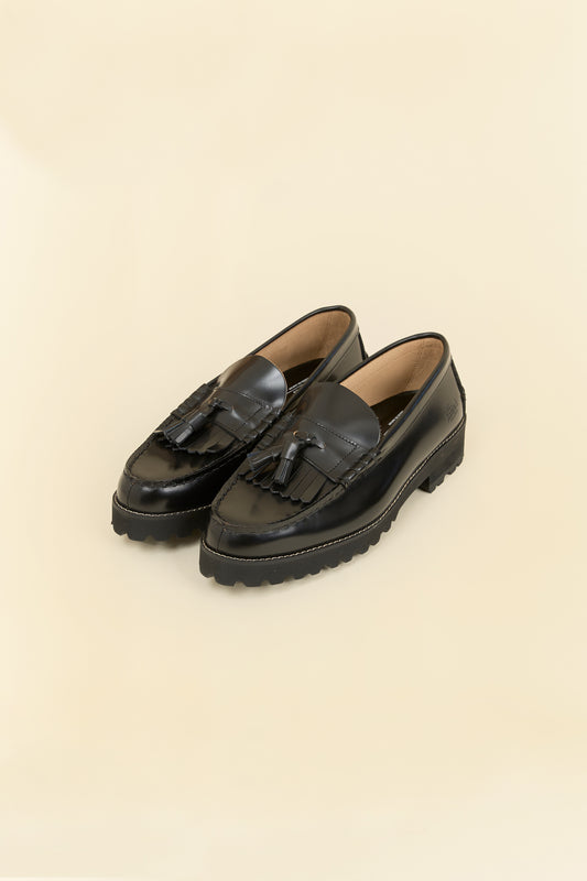 Kenford Shoes Tank Sole Quilt Tassel Loafer - Black