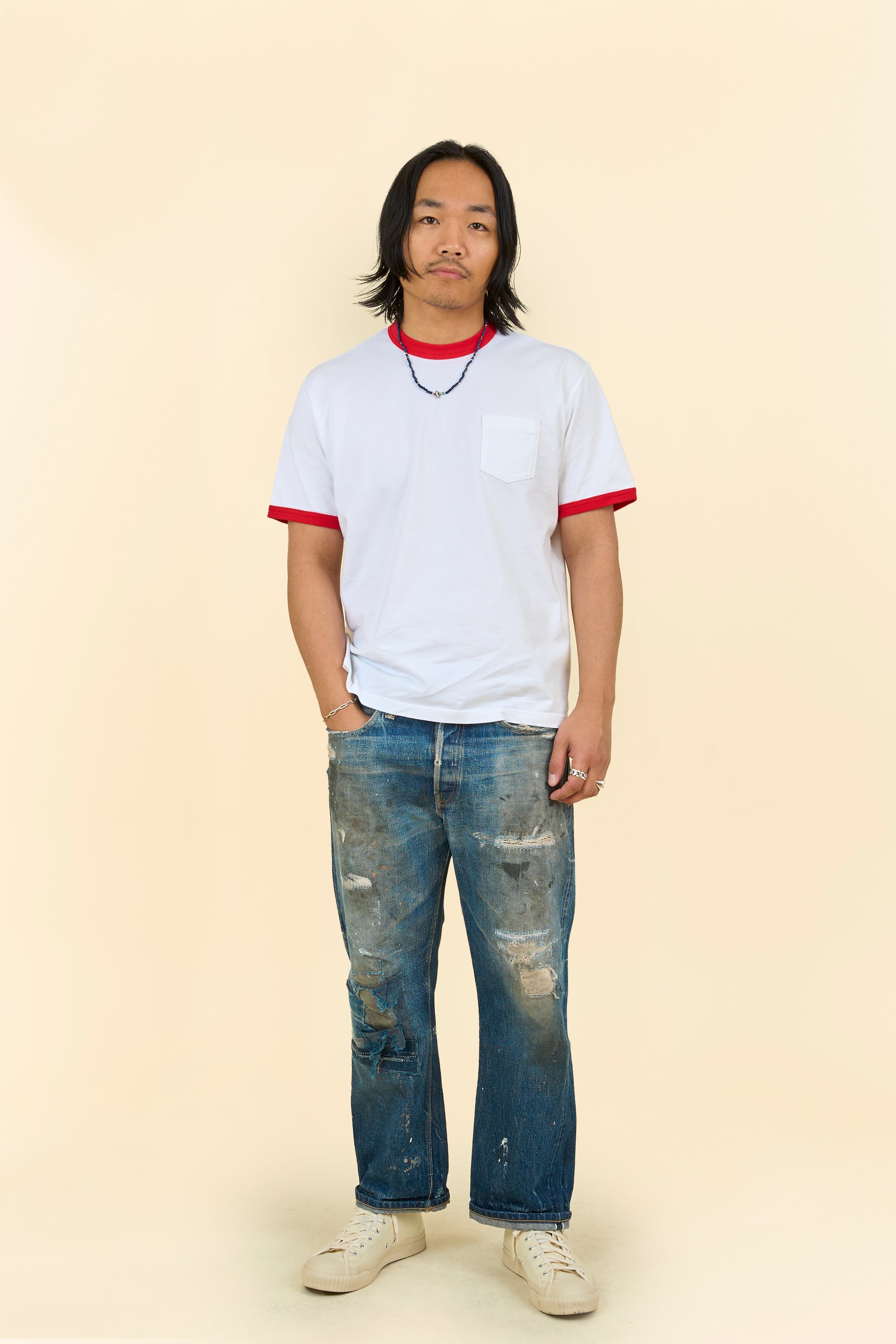 Rats Trim Pocket T-Shirt - White/Red