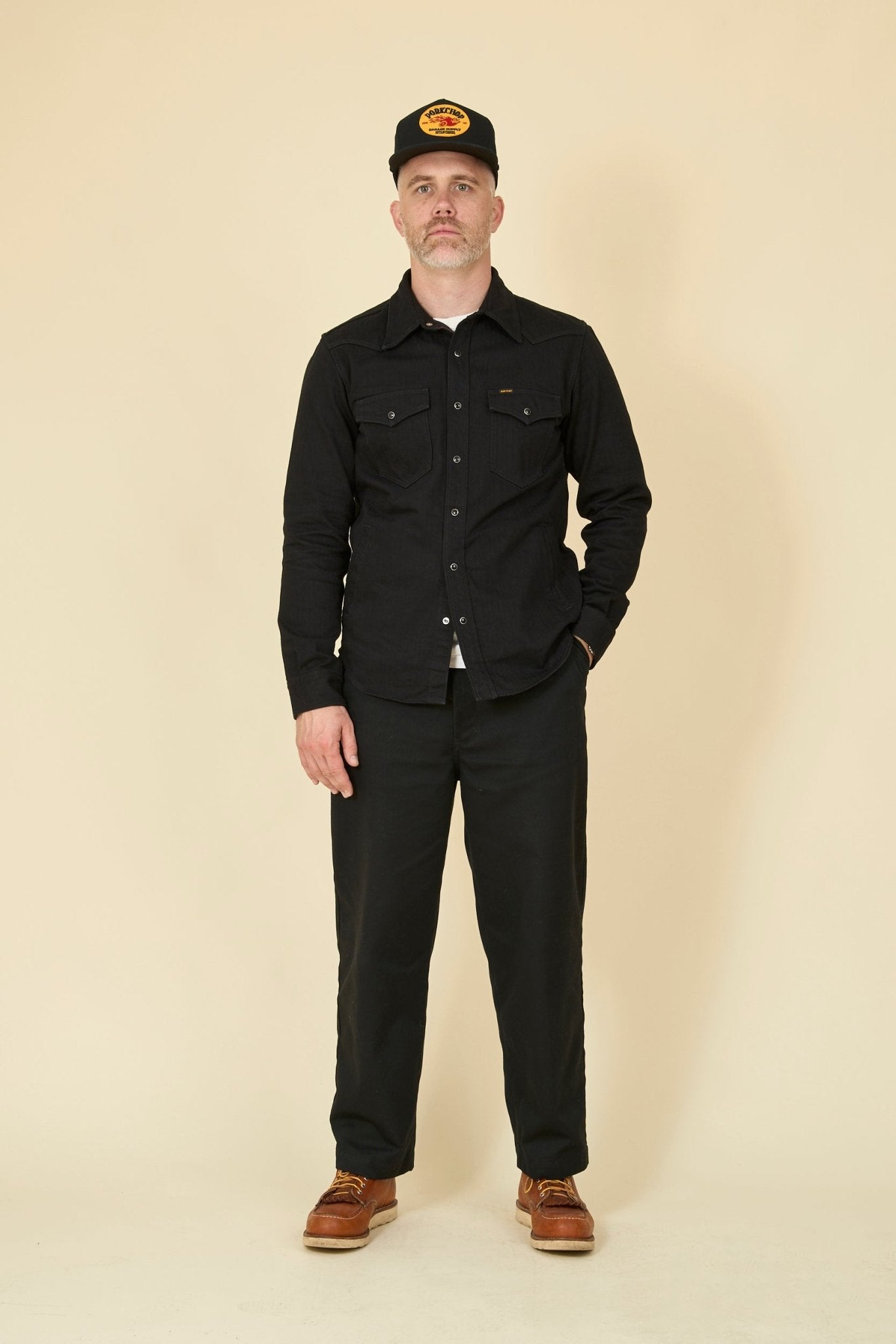 Iron Heart 14oz Herringbone CPO Western Shirt - Black - Iron Heart - URAHARA