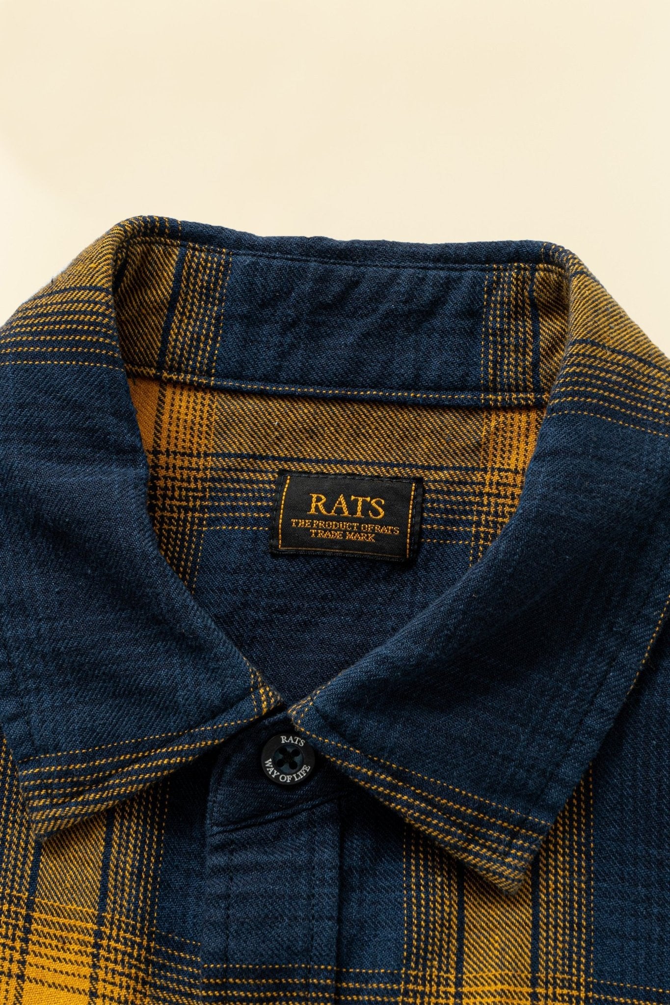 Rats Cotton Linen Check Shirt - Navy / Yellow - Rats - URAHARA