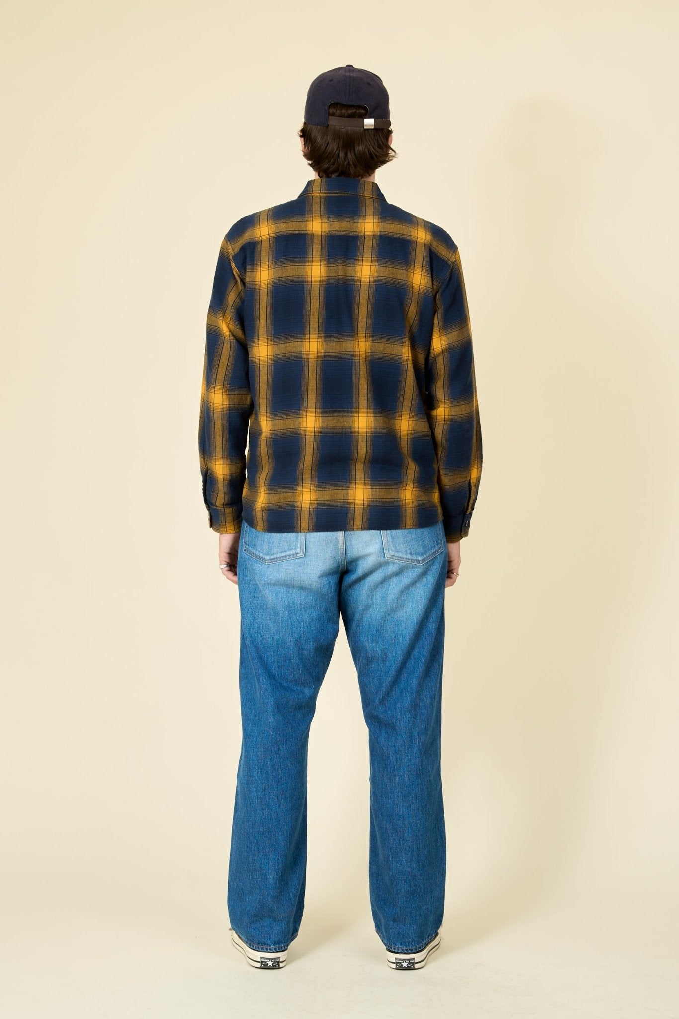 Rats Cotton Linen Check Shirt - Navy / Yellow - Rats - URAHARA