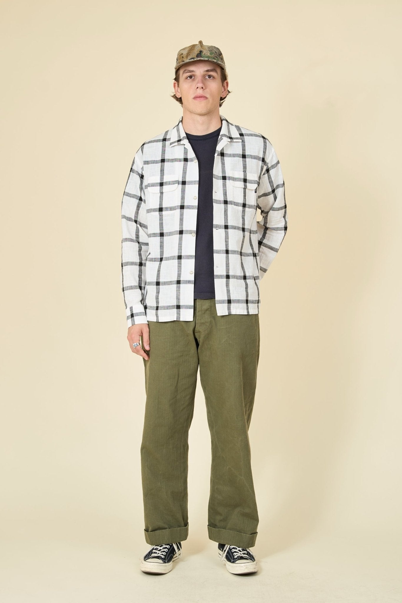 Rats Windowpane Check Shirt - White / Black - Rats - URAHARA