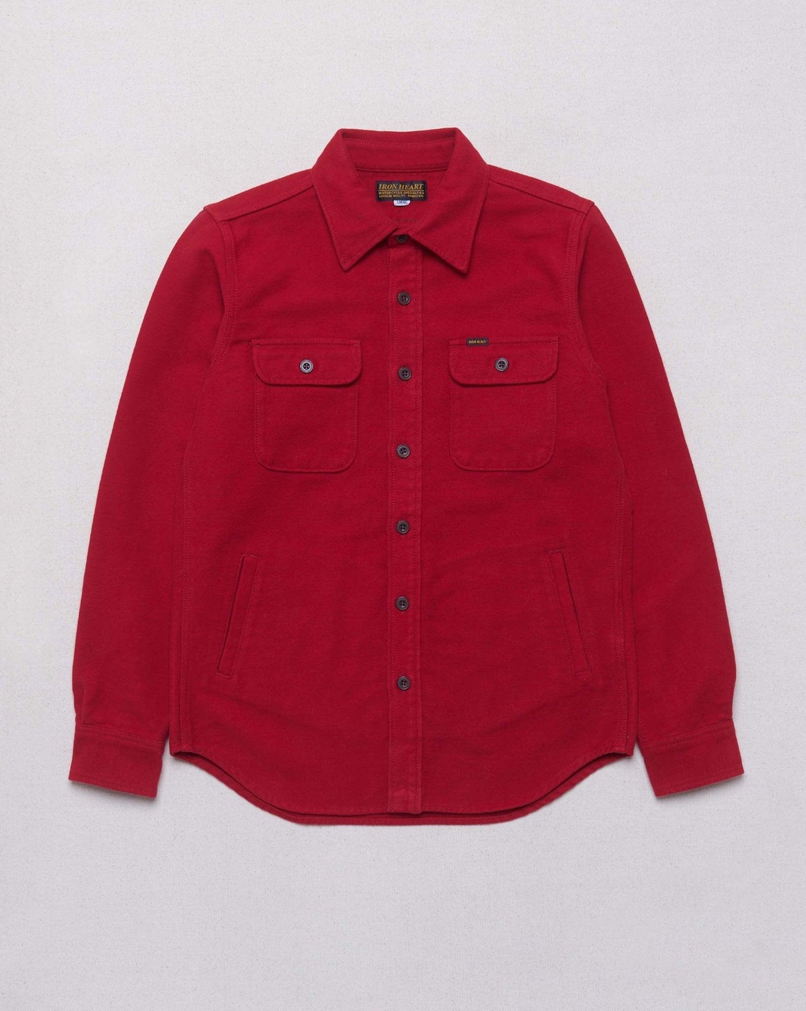 Iron Heart 13oz Heavy Solid Flannel CPO Shirt - Red