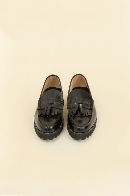 Kenford Shoes Tank Sole Quilt Tassel Loafer - Black