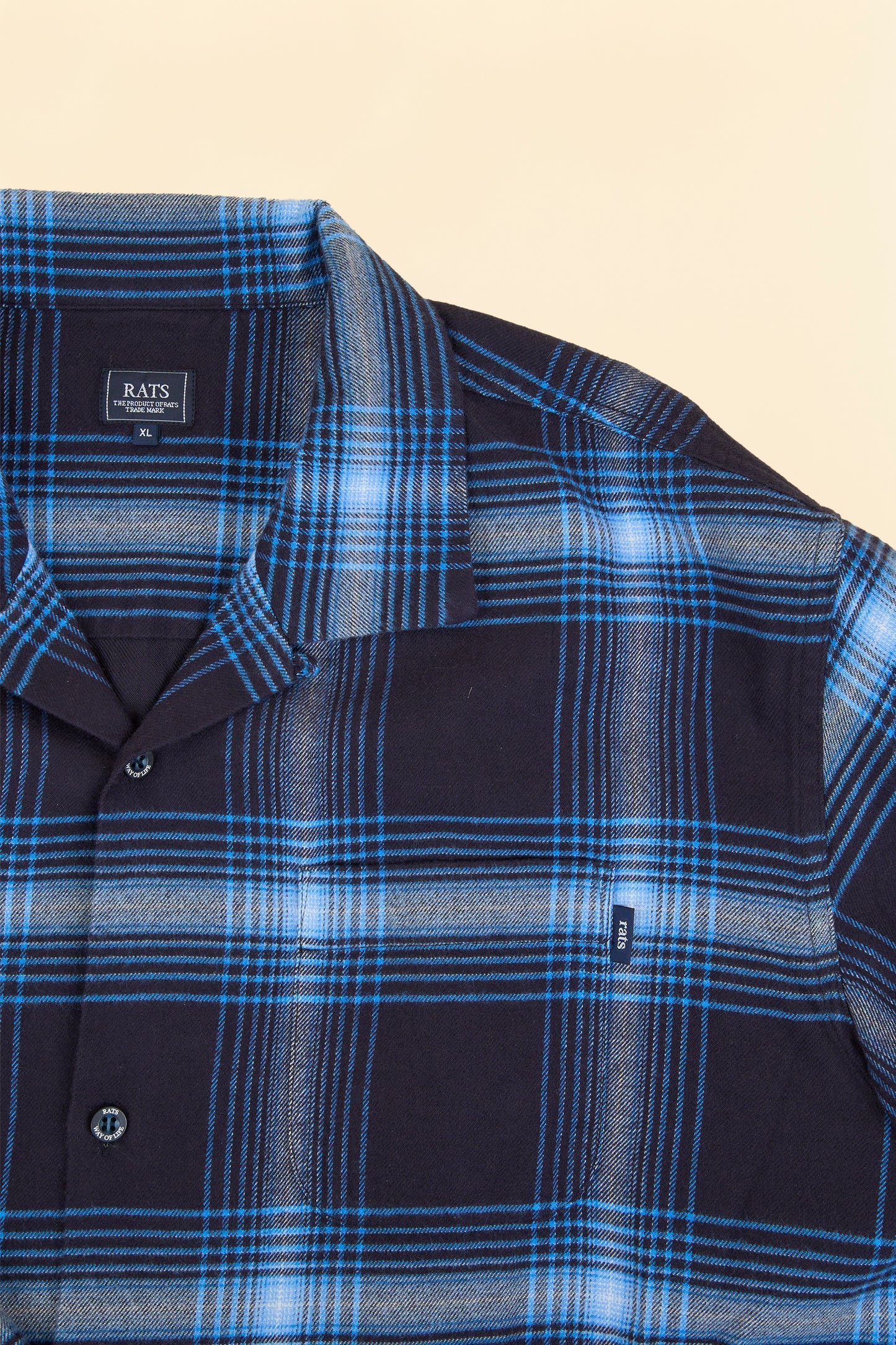 Rats Cotton Rayon Check Shirt - Navy