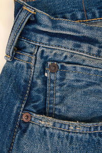 Godspeed 1950UV Vintage Wash Selvedge Jeans – front pocket with hand-distressed details
