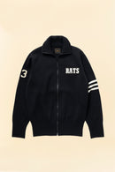 Black knit jacket with 'RATS' and number '3' and three stripes on the arm
