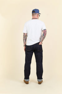 Japan Blue J427 Classic Straight Selvedge Jeans – back view showing leather patch and pocket design

