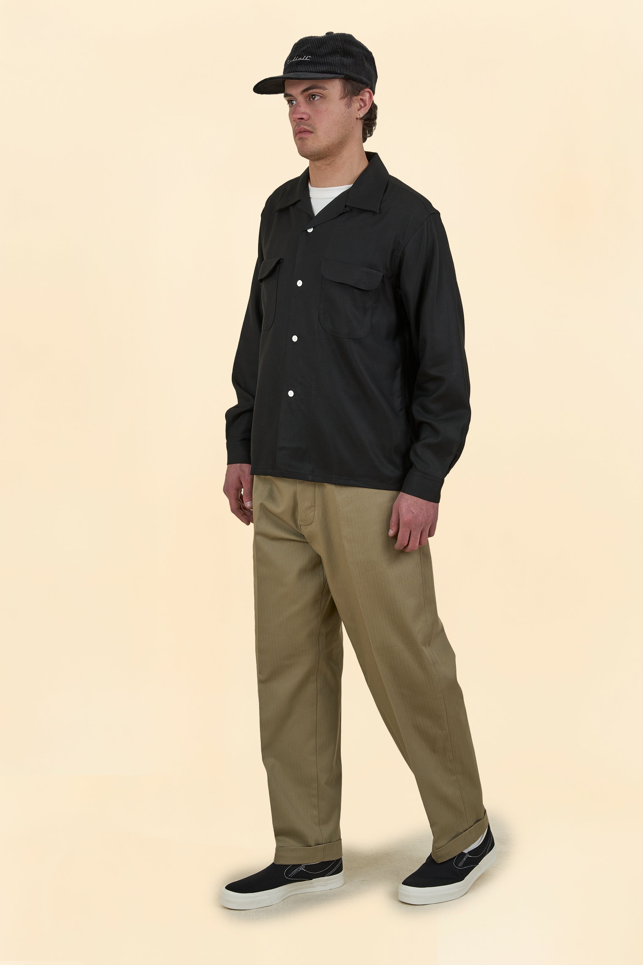 Wearmasters Lot.877 Flap Pocket Rayon Shirt L/S - Black