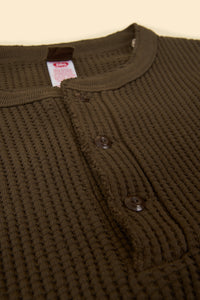 UES Big Waffle Henley Neck Thermal- Brown