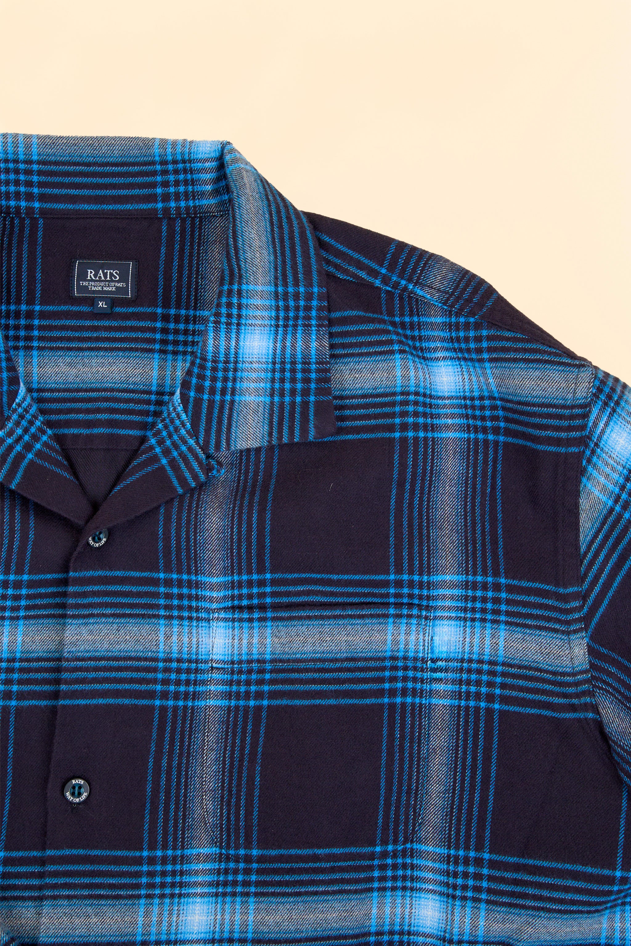 Rats Cotton Rayon Check Shirt - Navy