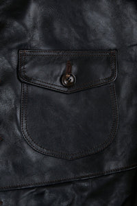 Double Helix 1920s Horsehide Jacket – horn button and stitching detail.
