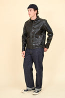 Double Helix Classic 1920s Horsehide Jacket – side profile highlighting rounded collar and classic silhouette.
