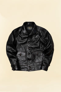 Double Helix Classic 1920s Horsehide Leather Jacket – front view showing shawl collar and button-front closure.
