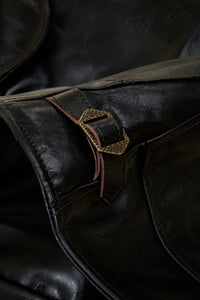 Double Helix 1920s Horsehide Jacket – cinch buckle waist adjuster close-up.
