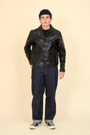 Double Helix Classic 1920s Horsehide Leather Jacket – front view showing button pockets and button-front closure.
