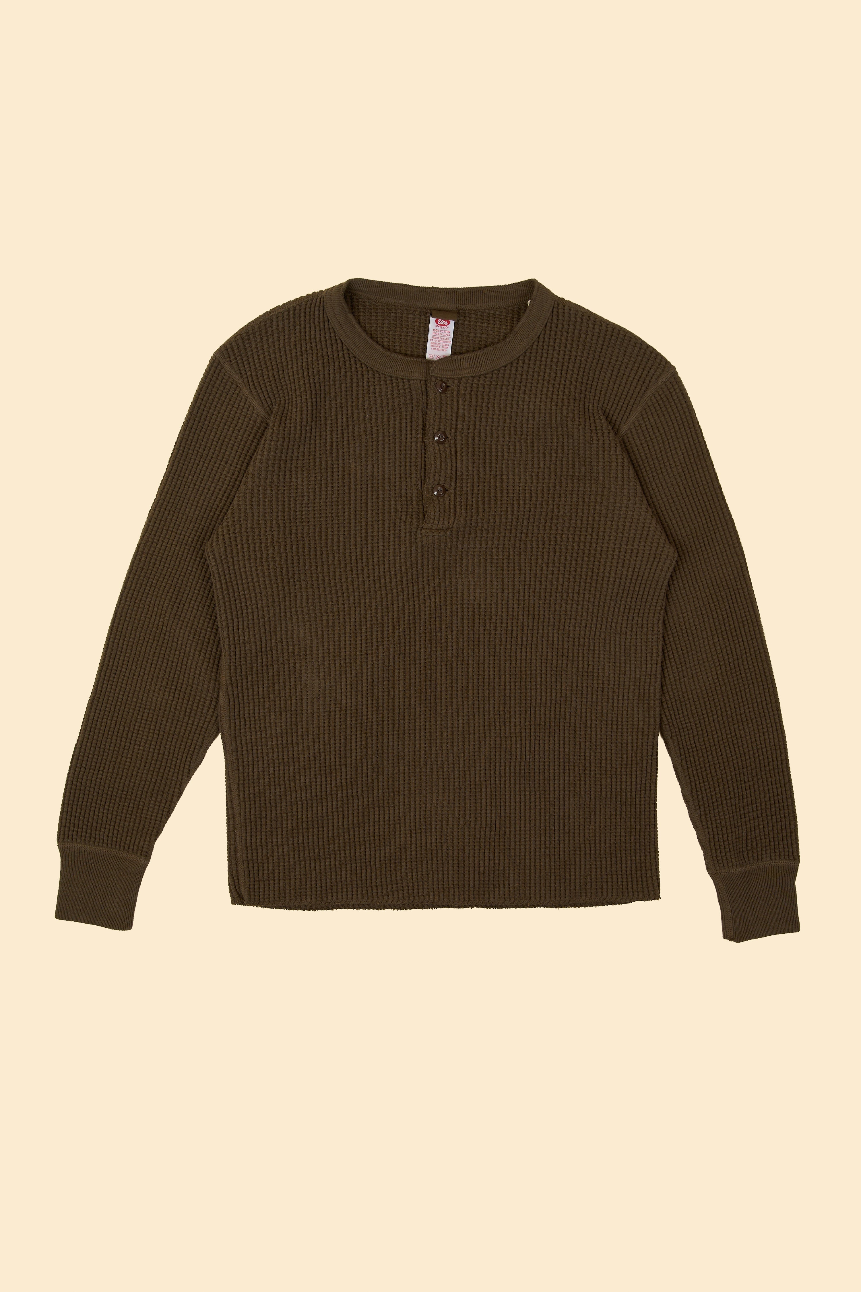UES Big Waffle Henley Neck Thermal- Brown
