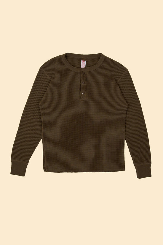 UES Big Waffle Henley Neck Thermal- Brown