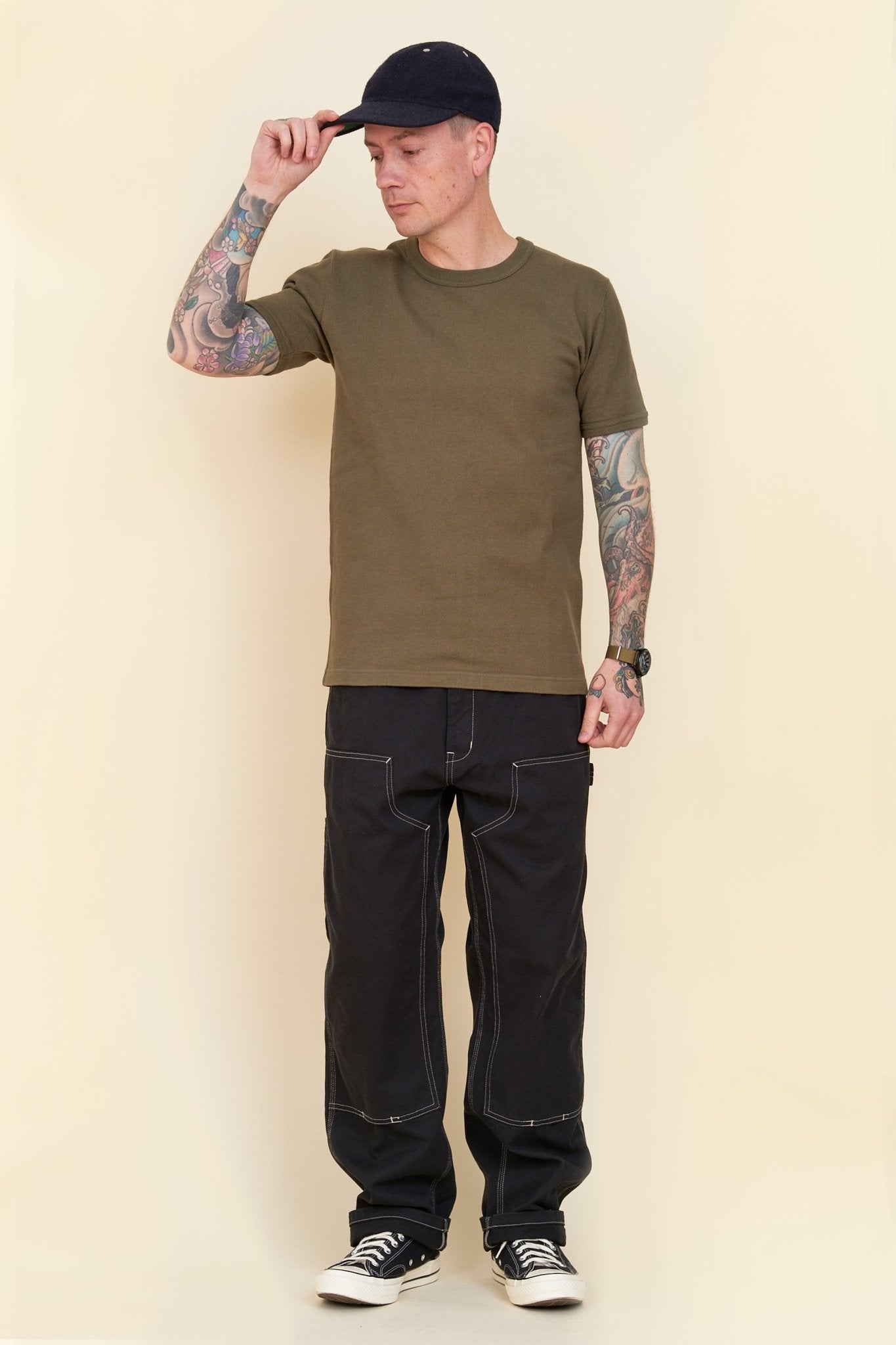 Iron Heart 11oz Cotton Knit Crew Neck T-Shirt - Olive - Iron Heart - URAHARA