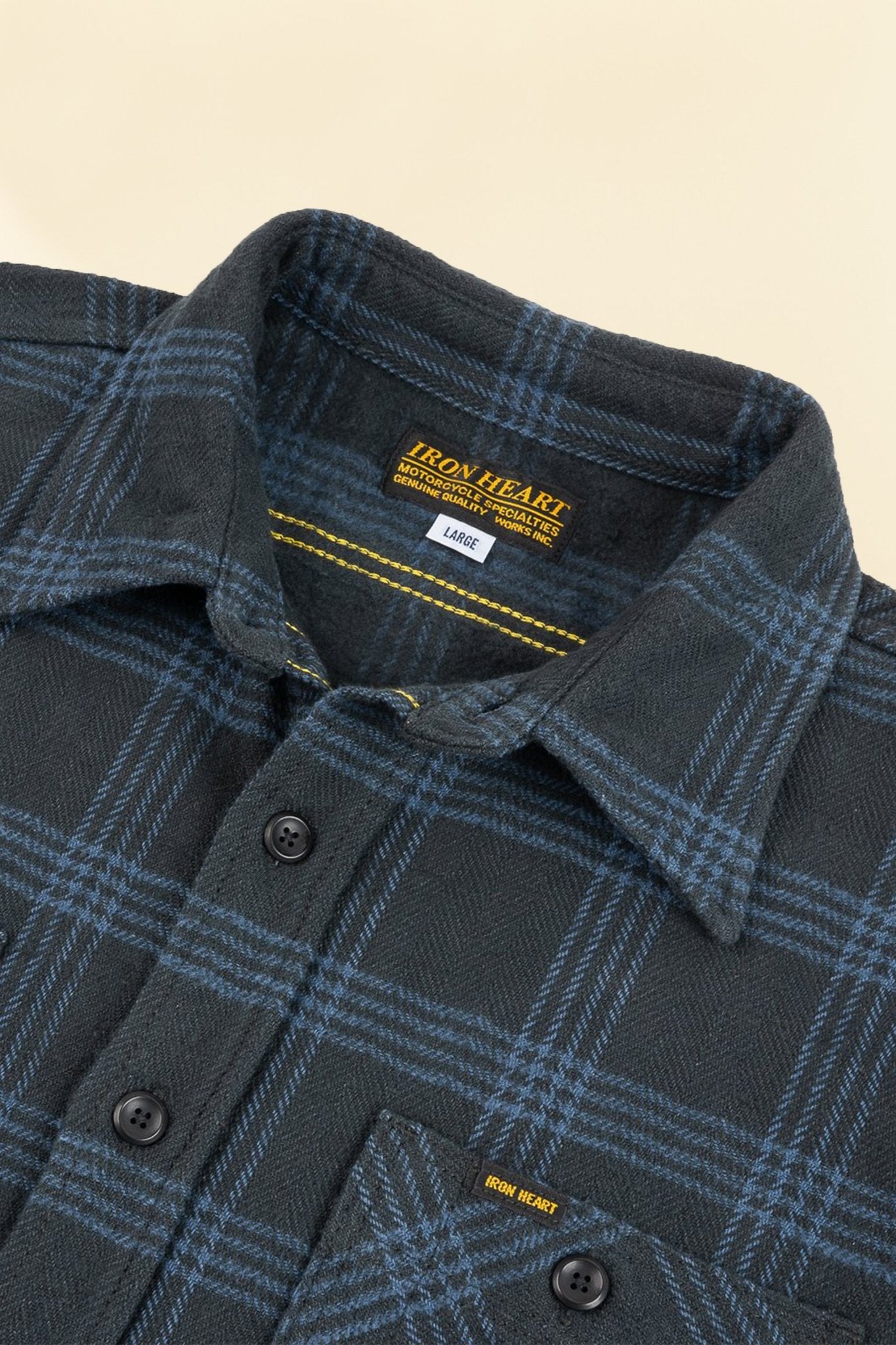 Iron Heart 12oz Slubby Heavy Flannel Check Work Shirt - Black - Iron Heart - URAHARA