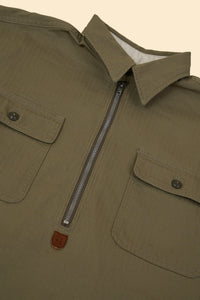 Radiall Saginaw Half Zip Shirt - Khaki Herringbone
