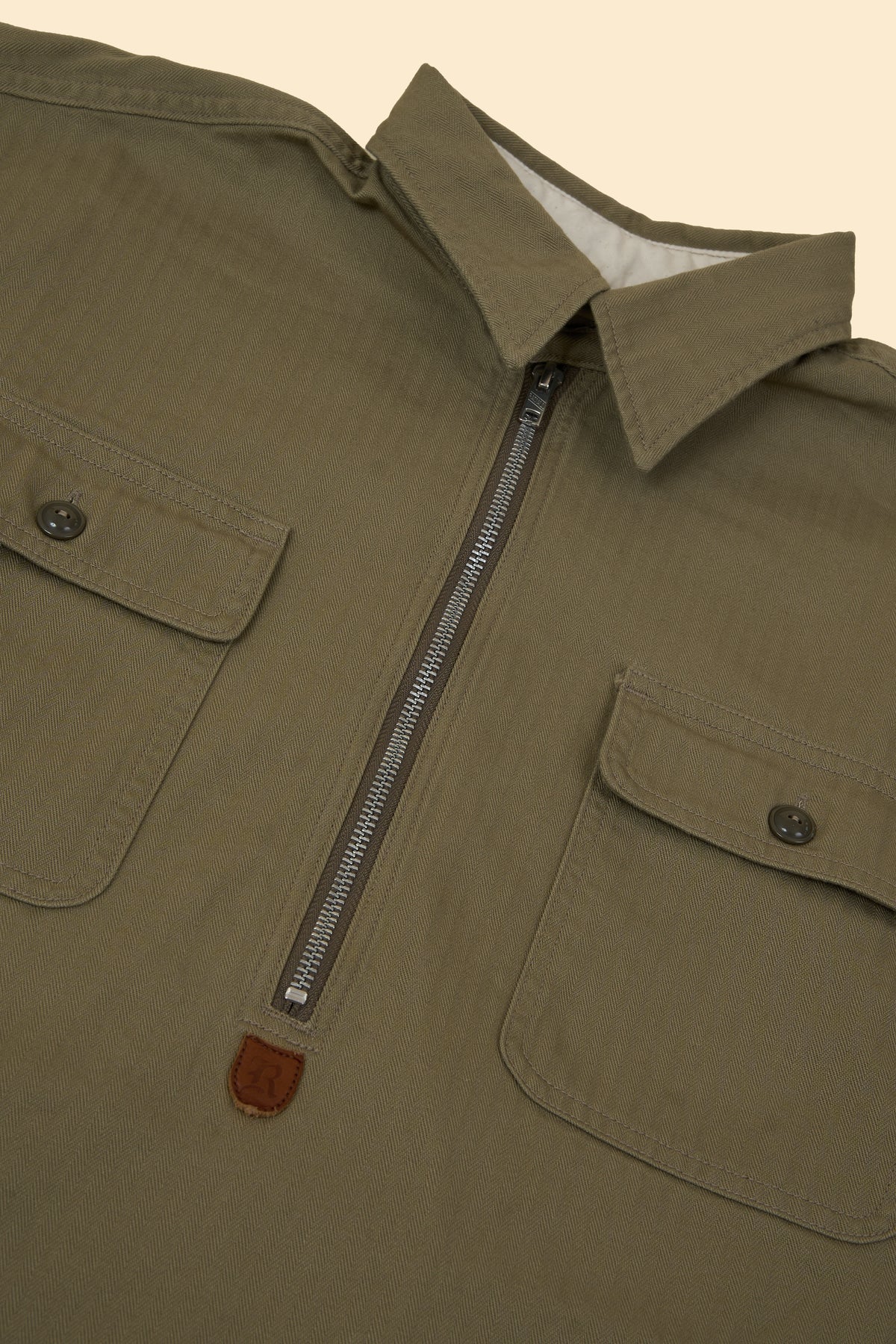 Radiall Saginaw Half Zip Shirt - Khaki Herringbone