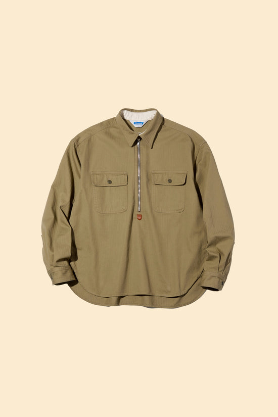 Radiall Saginaw Half Zip Shirt - Khaki Herringbone