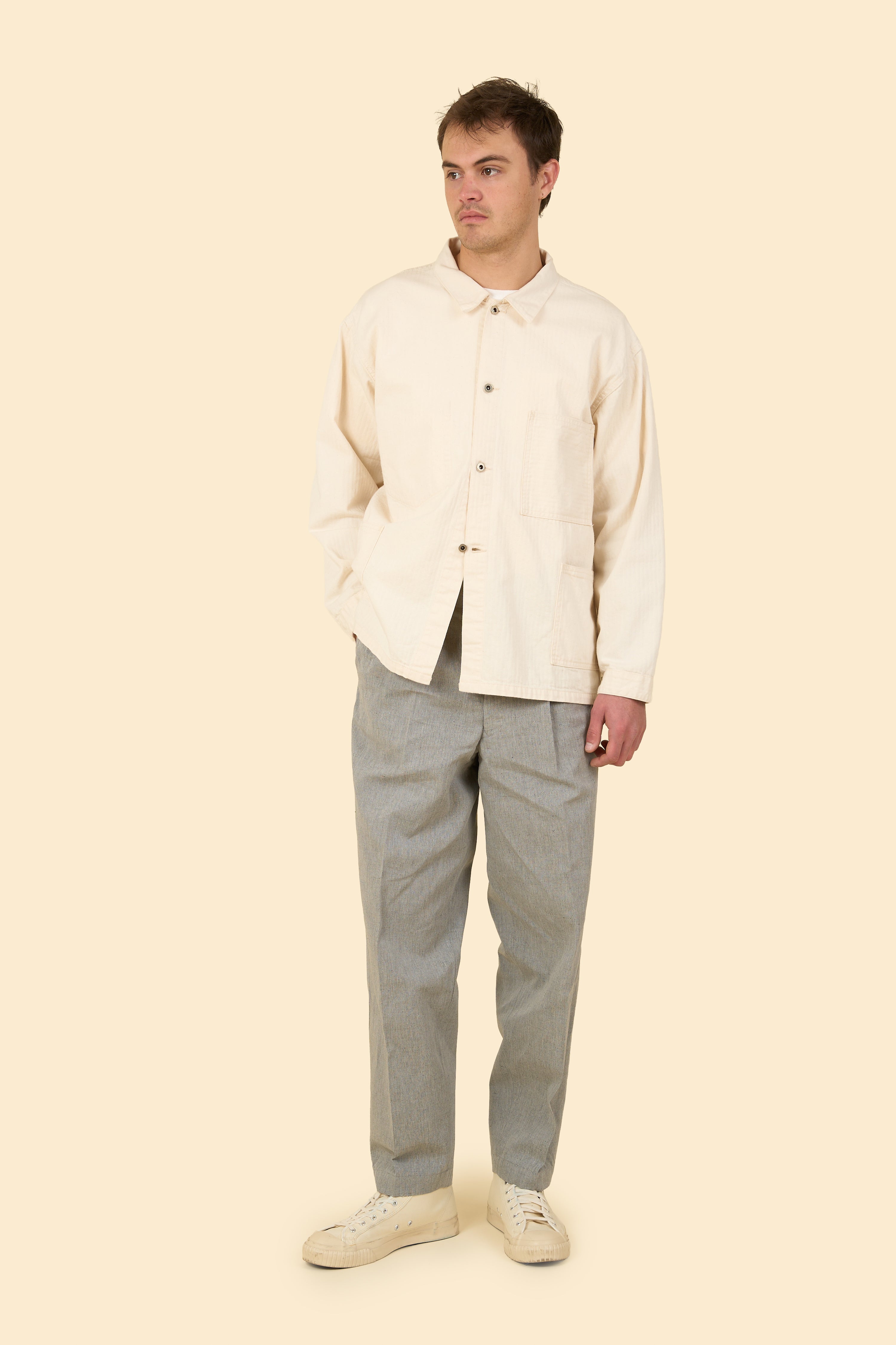 Wearmasters Double Tuck Pants - Cotton Linen Chambray Grey