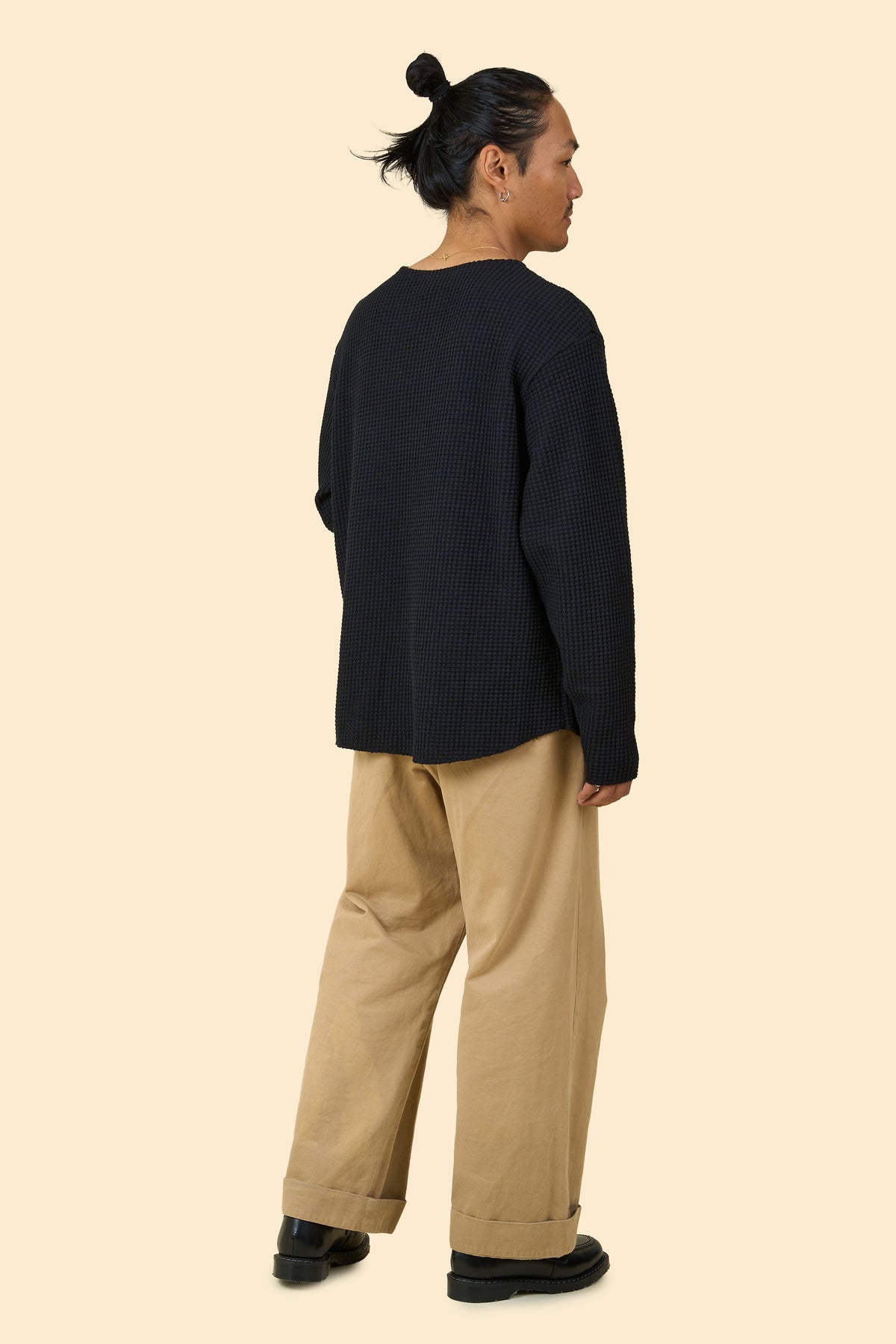 Radiall Big Waffle Boat Neck Long Sleeve T-Shirt - Black