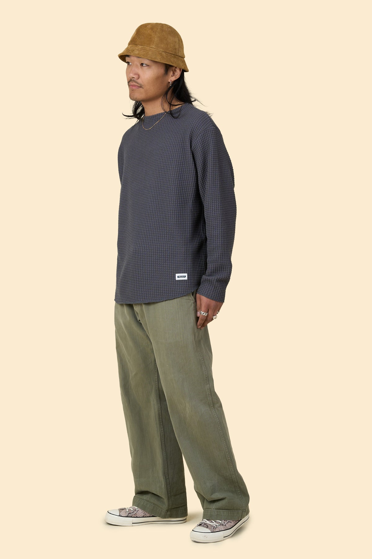 Radiall Big Waffle Boat Neck Long Sleeve T-Shirt - Steel Grey