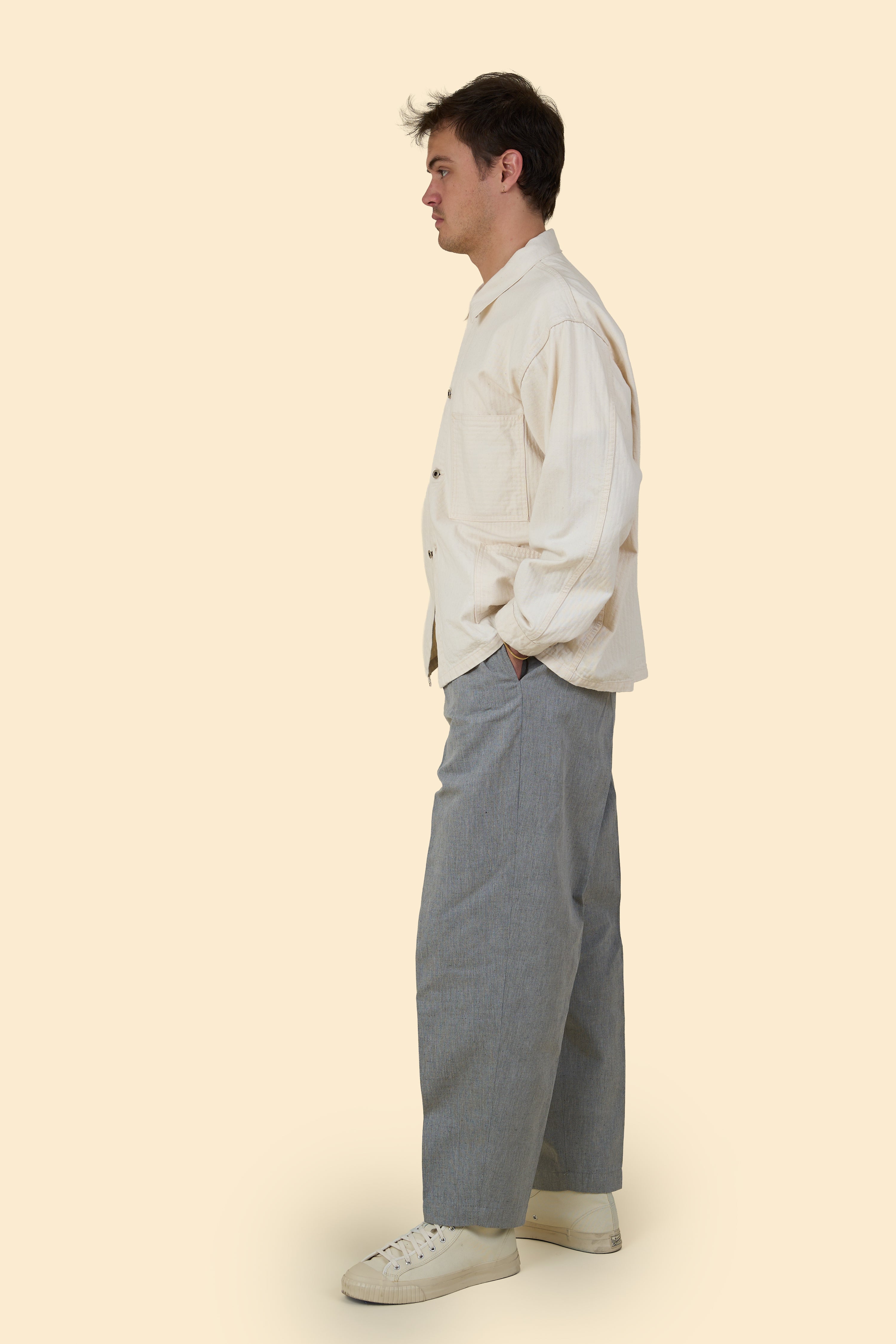 Wearmasters Double Tuck Pants - Cotton Linen Chambray Grey