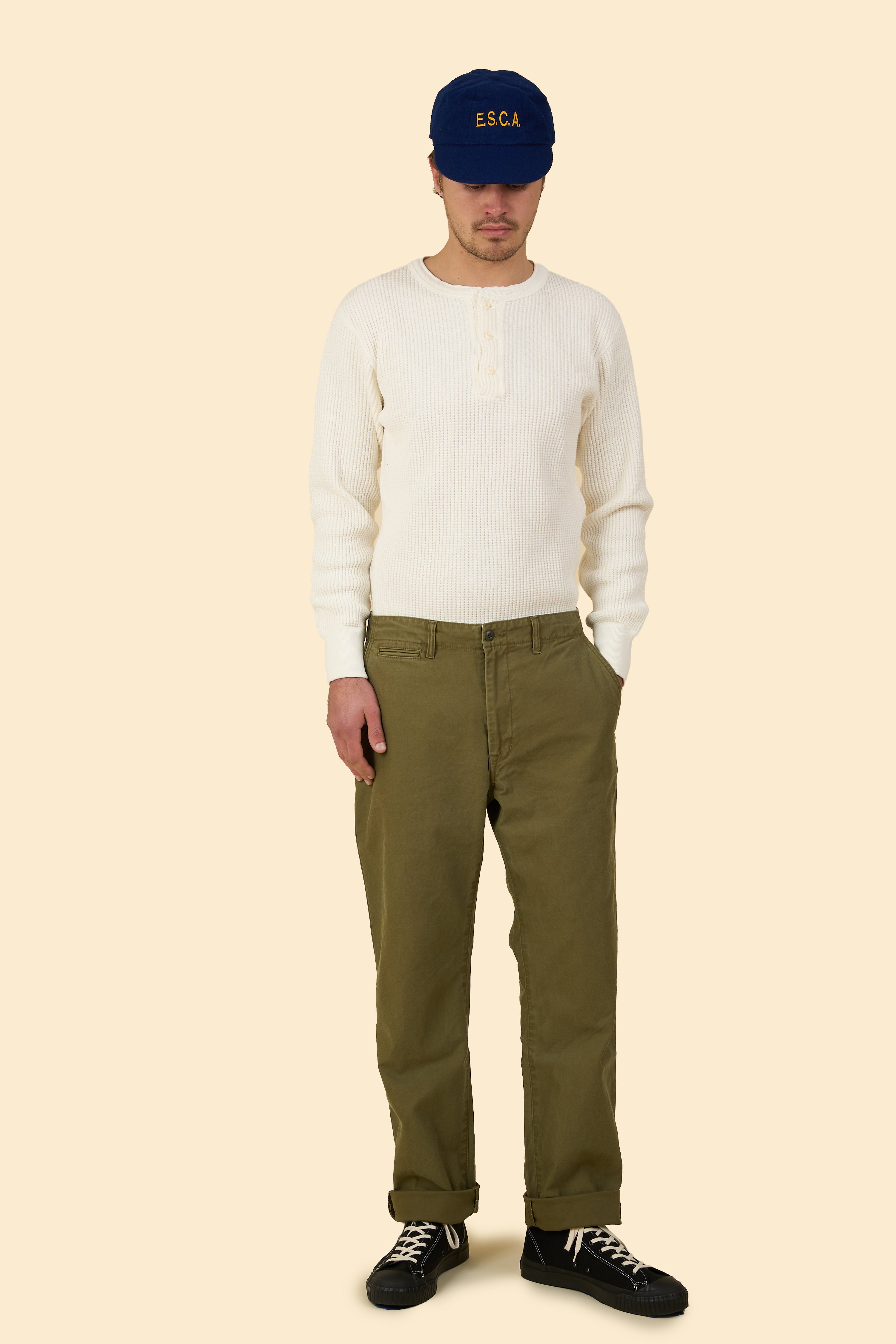 UES Big Waffle Henley Neck Thermal - Off White