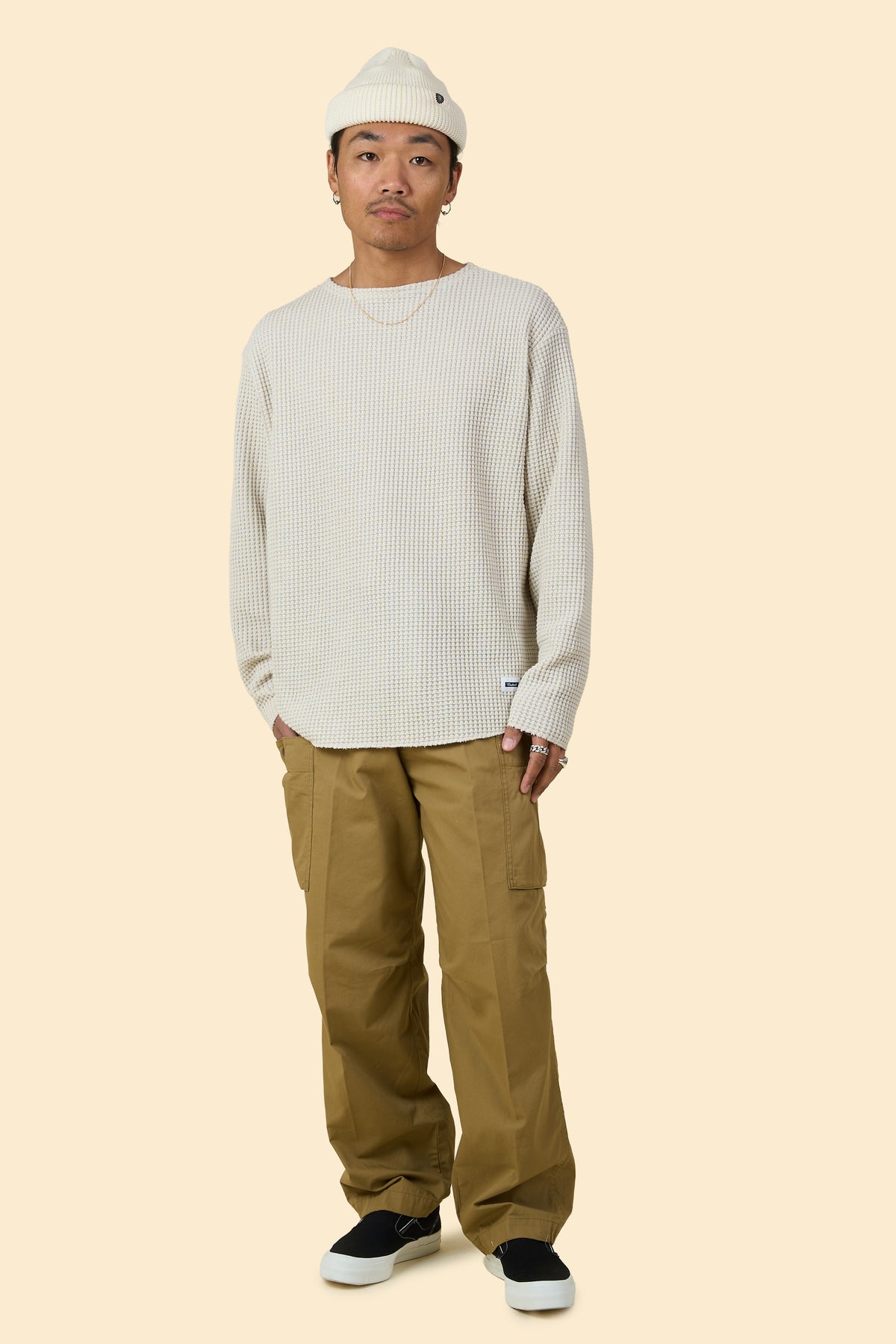 Radiall Big Waffle Boat Neck Long Sleeve T-Shirt - Ivory