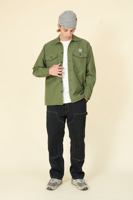 Radiall Hammond Open Collared L/S Shirt - Military Green