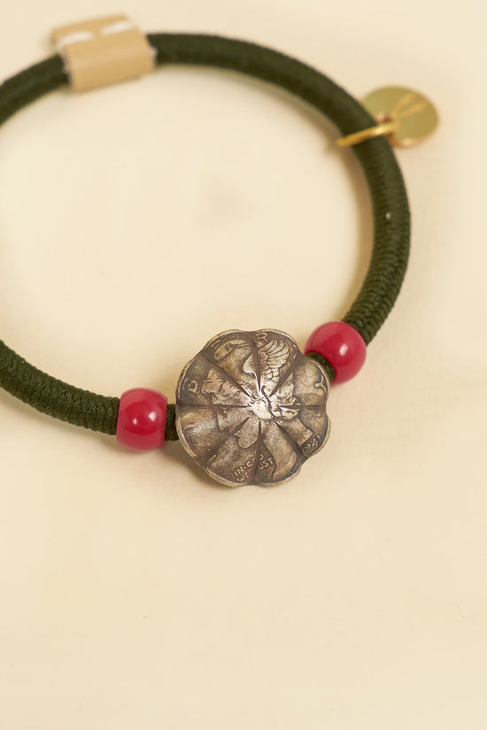 Button Works Mercury Dime Concho Bracelet Gum - Olive & Red