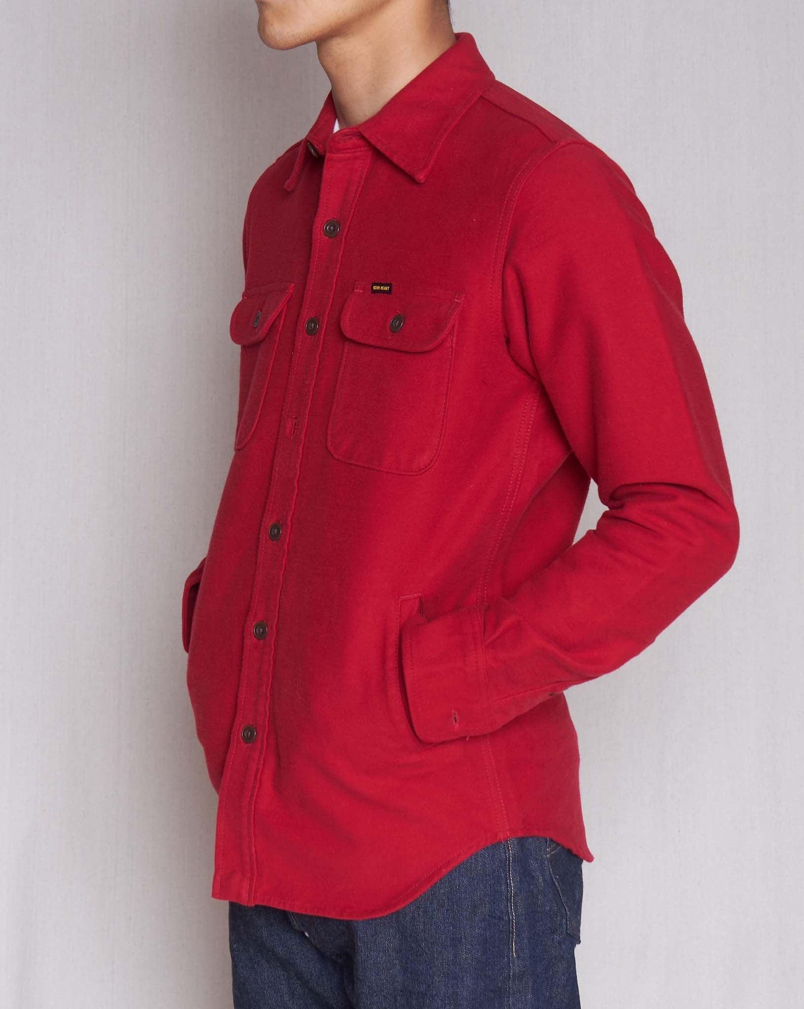 Iron Heart 13oz Heavy Solid Flannel CPO Shirt - Red