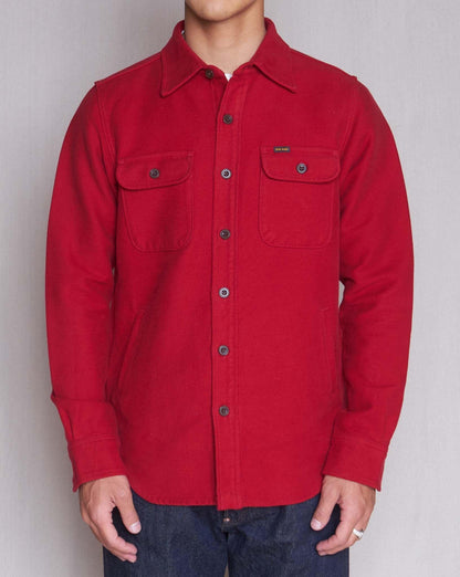 Iron Heart 13oz Heavy Solid Flannel CPO Shirt - Red -Iron Heart - URAHARA