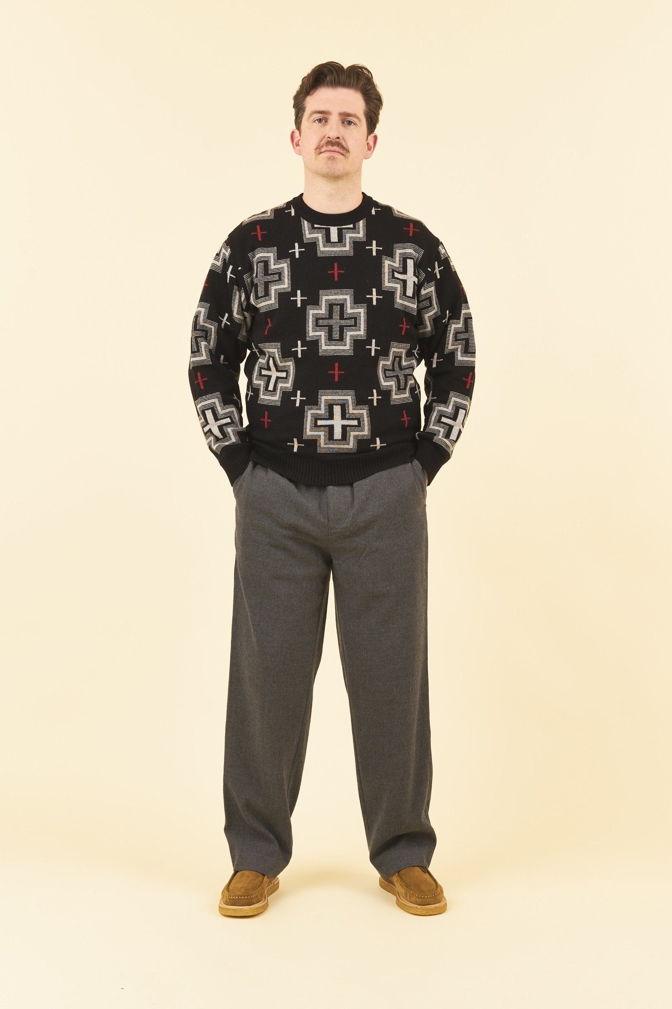 Rats Native Cross Crew Neck Knit - Black -Rats - URAHARA