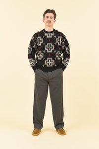 Rats Native Cross Crew Neck Knit - Black -Rats - URAHARA