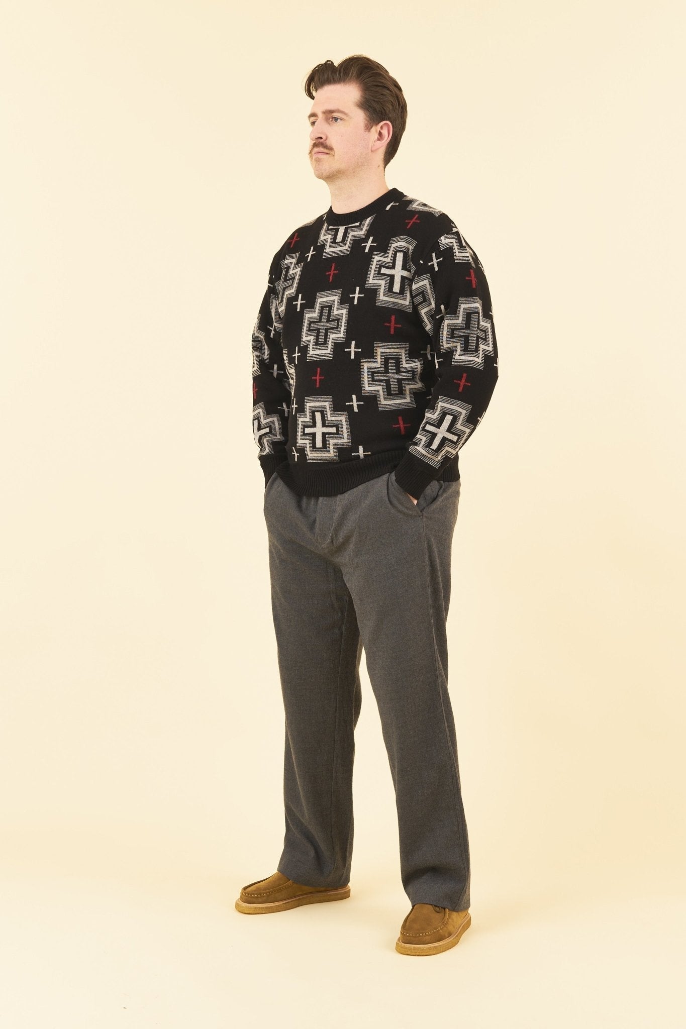 Rats Native Cross Crew Neck Knit - Black -Rats - URAHARA