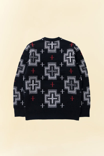 Rats Native Cross Crew Neck Knit - Black -Rats - URAHARA