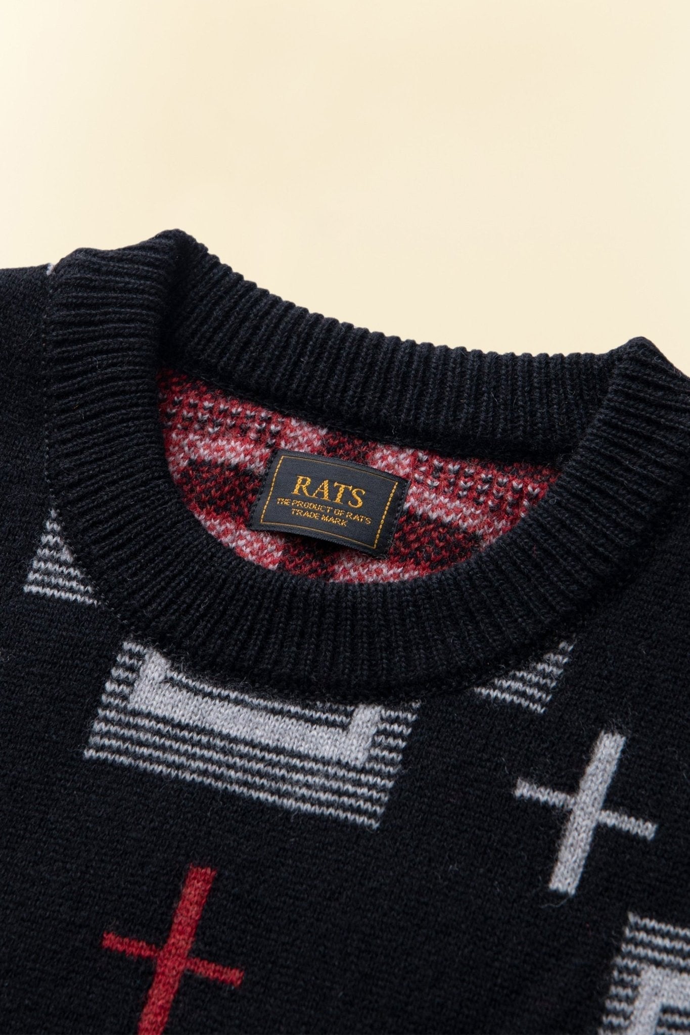 Rats Native Cross Crew Neck Knit - Black -Rats - URAHARA