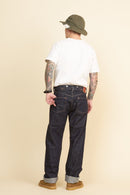TCB 20’s Jeans – back profile showing back buckle adjuster, straight-leg fit and classic 1920s cut.
